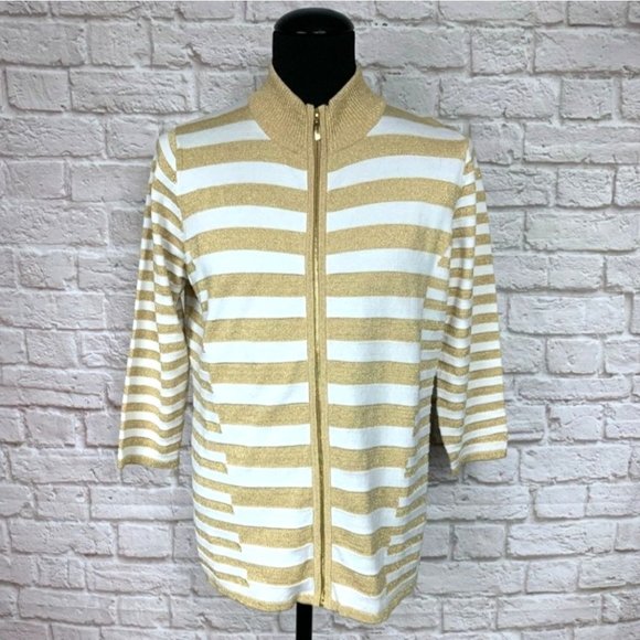 Belldini plus size sweater jacket full zip gold stripe metallic cardigan sz XXL - Picture 1 of 9